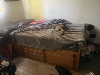 Twin wood bed frame with drawers