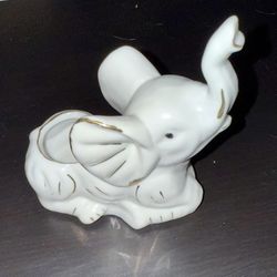 Vintage Ceramic Elephant Mini Planter Or Jewelry Holder