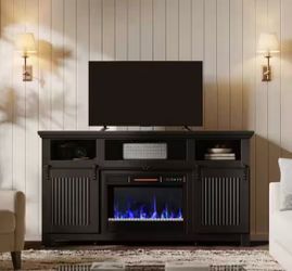 61 in. Freestanding Electric Fireplace TV Stand in Black Fits TV's Up to 65 in.