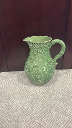 Green Majolica-Style Ceramic Pitcher
