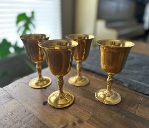 4 Vintage Gold Plated WM Rogers Goblets