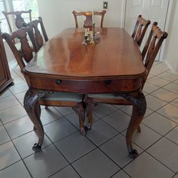 Antique Walnut Dining Table And 6 Chairs 