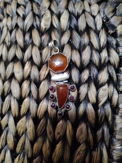 AS IS sterling silver pendant with carnelian freshwater Pearl garnets