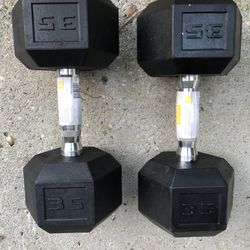Pair Of New 35 Lbs Rubber Hex Dumbbells 