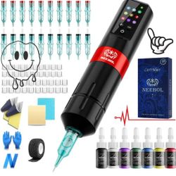  Wireless Tattoo Machine Kit Complete, Tattoo Pen With Screen Display, Tattoo Gun, 6 hours Battery Life, Practice Skin, 10 Cartridge Needles