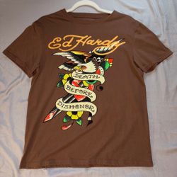 Ed Hardy brown rhinestone t-shirt