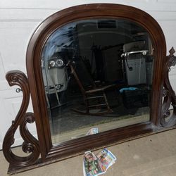 Huge heavy Old Wood Arched Mirror