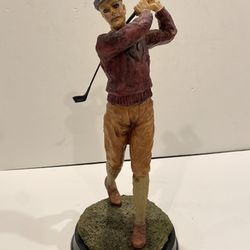 Vintage 1993 Golfer Statue Figurine On Wooden Base 10.5” High excellent condition 