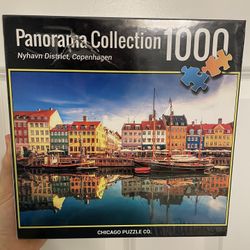 Chicago Puzzle Co. 1000 Piece 20x27 Inch Puzzle of Nahavyn District, Copenhagen. New w/ Box Damage. Condition is "New" but this box itself is damaged