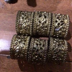 Vintage Brass Flower Design Napkins Rings