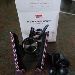 Bling Car Phone Holder, 360 Degrees Adjustable Crystal Auto Mount Holder for Dashboard,Windshield and Air Vent (Pink

