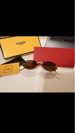 Fendi Rimless Oval Sunglasses Brown Tinted Lens Gold Metal Frame Women