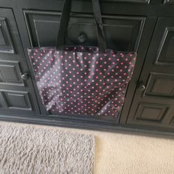 Cute Black And Pink Polkadot Bag With Zipper