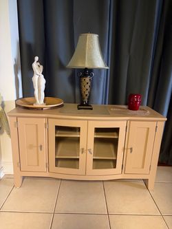 Beige Wood Sideboard Buffet Cabinet