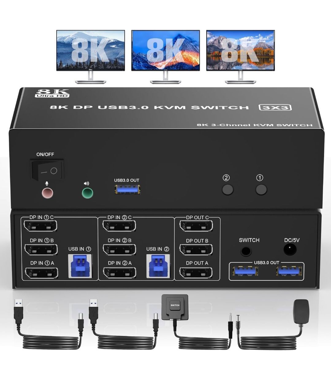 8K@60Hz Displayport KVM Switch USB 3.0