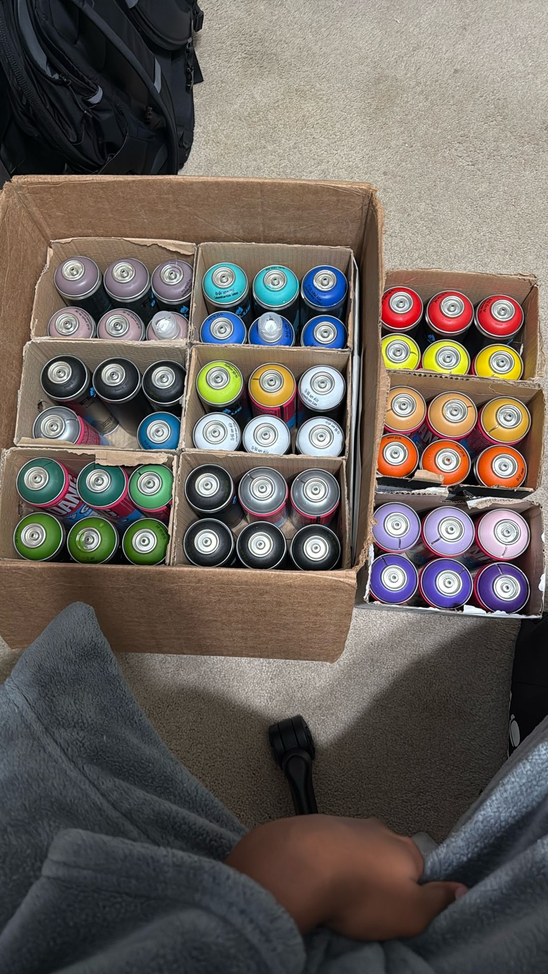 53 Cans Of Flame Blue And Dang Prime Spray Paint