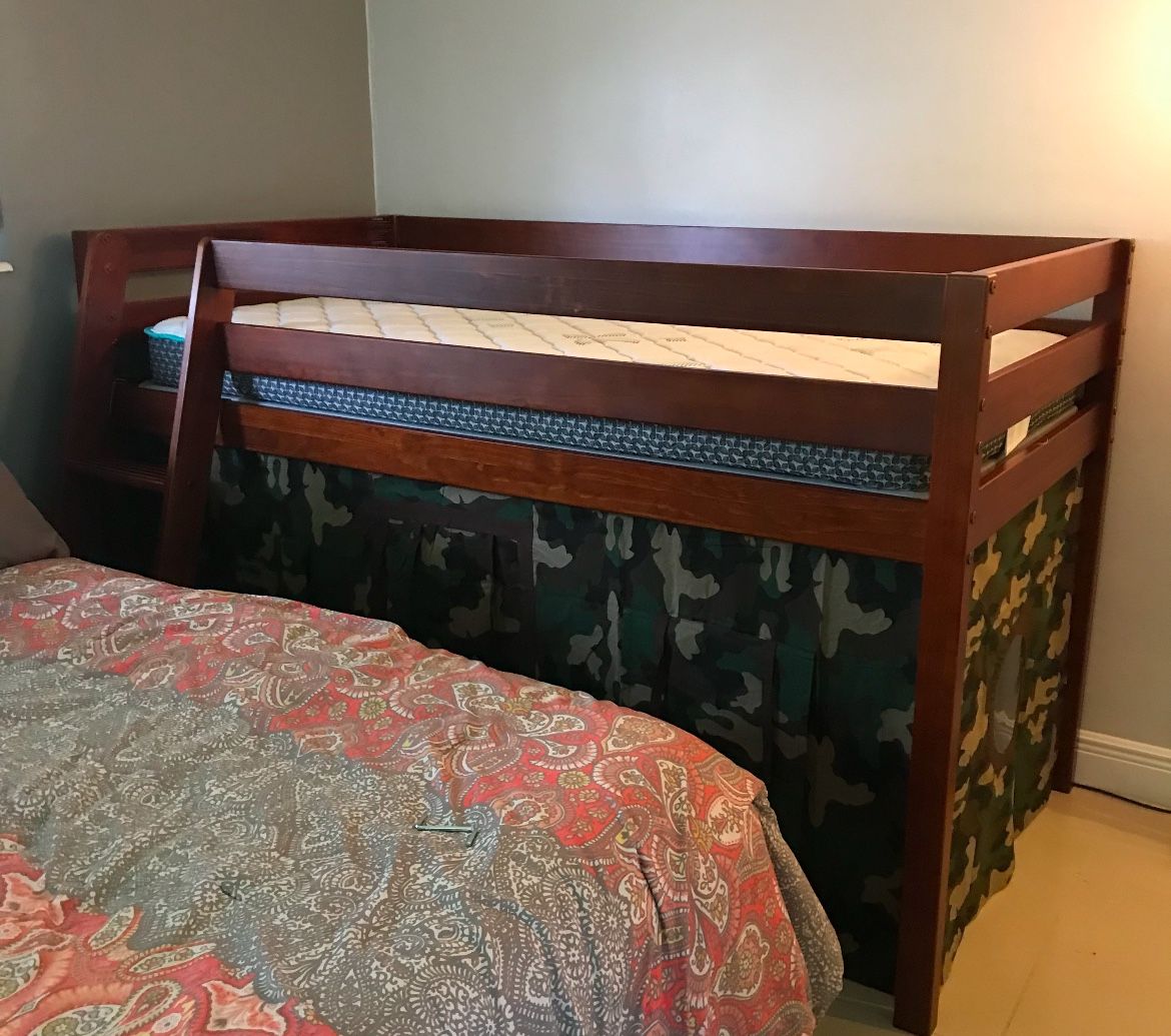 Kids Loft Bed With Camo Tent And Stairs