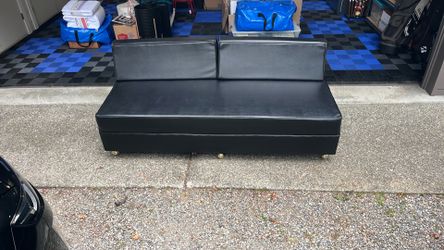 Vintage Black Leather Chaise Couch