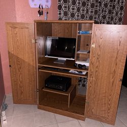 Computer cabinet, Acer desktop computer and Epson printer