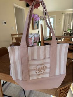 NEW Trader Joe’s Mini STRIPED Tote- BEIGE 🧸