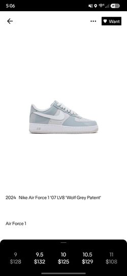 Nike Air Force One Wolf Grey Patent Leather
