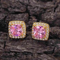 Pink Gemstone Zircon Stud Earrings, Wedding, Bridal, Anniversary
