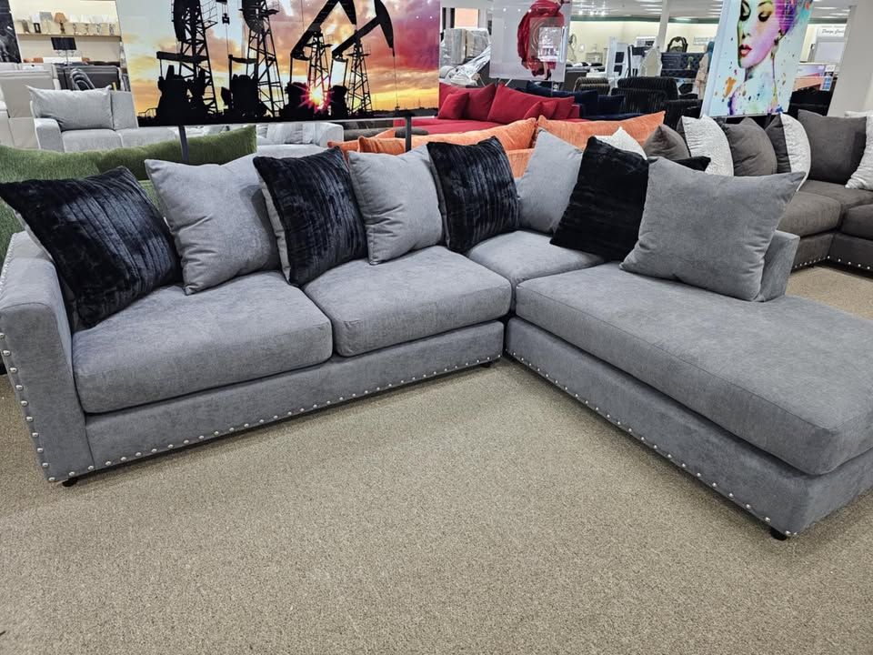 🩶JUST IN!!! GREY Studded L Shape Living Room Sectional Chaise SOFA COUCH $10 DOWN