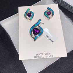 Opal & Amethyst Earrings/pendant Set