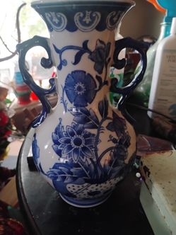 Blue and White Ceramic Floral Vase