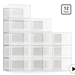 SEE SPRING Pack of 12 Shoe Storage Boxes, Stackable Clear Plastic Shoe Organizer for Closet, Space-Saving Foldable Shoe Rack Container