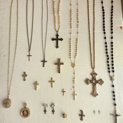 Lot Of VINTAGE CROSS JEWELRY/ ROSARIES