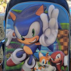 Sonic The Hedgehog Boys 17" Let's Roll Backpack 3d With Keychain New