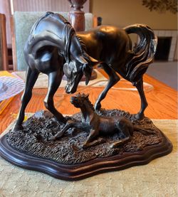 Bronze-Finish Mare and Foal Horse Sculpture