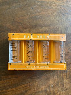 Rae Dunn Set Of Glass Shooters Halloween Spooky Witch 