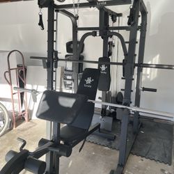 Vesta Fitness Smith Machine 2001 w/Bench Attachment | 230lb Bumpers Weights | 7ft Olympic Bar | Fitness | Gym Equipment | FREE DELIVERY🚚 