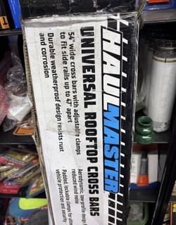 New Haul-Master rooftop cross bars. 54 inch wide bars with adjustable clamps. Fits side rails up to 47 inches apart. Durable weatherproof design resis