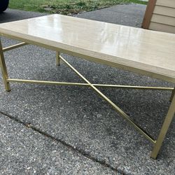 Modern Marble-Style Coffee Table – Gold Base