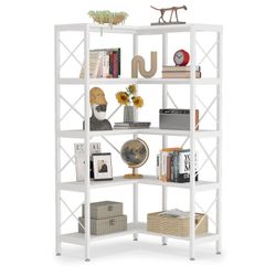 Tribesigns Corner Bookshelf, 5-Shelf Corner Etagere Bookcase, Corner Display Rack
