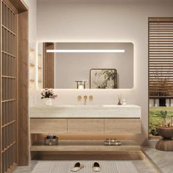 Bathroom Vanity Set with Mirror, Anti-Fog Function – Modern Bathroom Set, Perfect for Bathrooms, Faucet-Hole-Free Sink, 120 × 55 cm