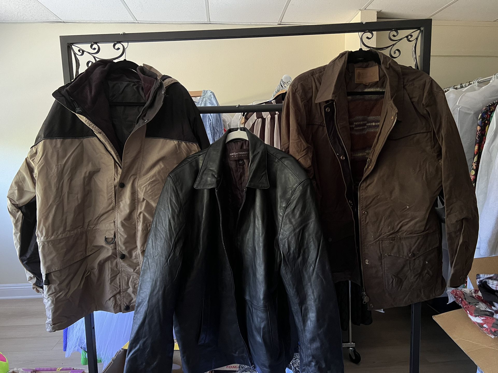 Lot Of 3 New Heavy Duty Men’s Jackets XL Leather, Oilskin, Waterproof