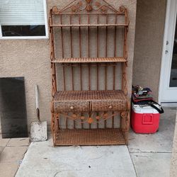 Antique Wicker & Iron Baker's Rack