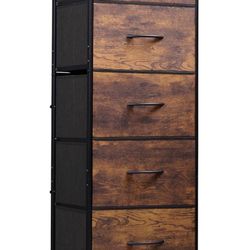 Fabric Dresser, 5-Drawer Tall Dresser for Bedroom, Storage Organizer with Fabric Bins, Wood Top, Sturdy Steel Frame, Chest of Drawers for Closet, Hall