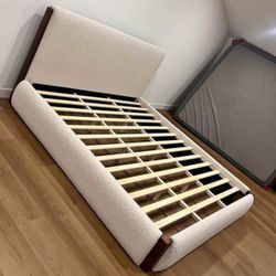Beige Queen platform bed frame 