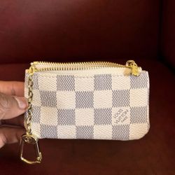  Authentic Louis Vuitton Damier Azur Key Pouch Cles Zip Keychain