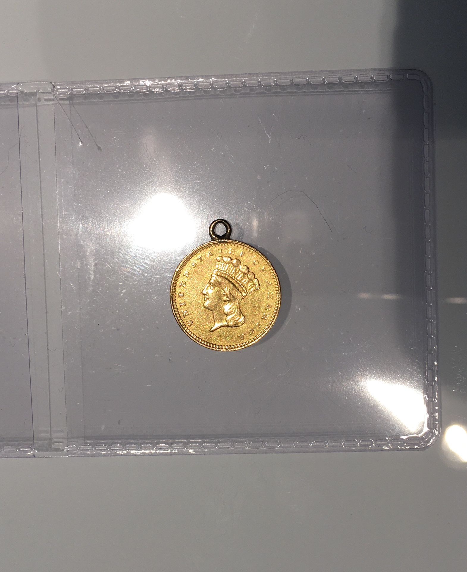 1862 Indian Princess Head USA GOLD Dollar Pendant