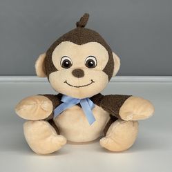 2010 Garanimals Brown Monkey Plush 8” Blue Bow Embroidered Sewn Eyes