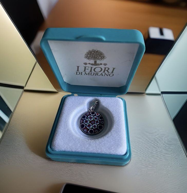 Antica Murrina Venezia Art Glass Pendant Blue Flowers NEW in Box 925 