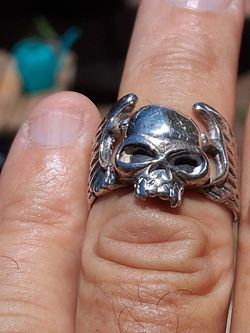Genuine Sterling Silver Ring Stamped Solid 925 Skull Wings Biker Handmade Size 10