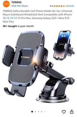 TORRAS [Ultra-Durable Cell Phone Holder for Car, Universal Mount Dashboard Windshield Vent Compatible with iPhone 16 15 14 13 12 Pro Max, Samsung Gala