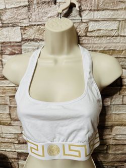 Versace White Greca border Bralette sz 3 Large NWT